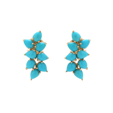 Turquoise Gemstone Pear Cut Climber Earrings in 14K / 18K Solid Gold