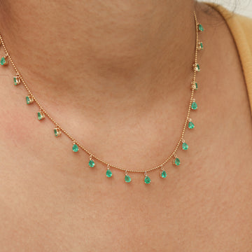 Emerald Pear Ball Chain Necklace