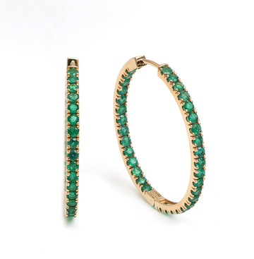 Emerald Round Big Hoops Thin Earrings