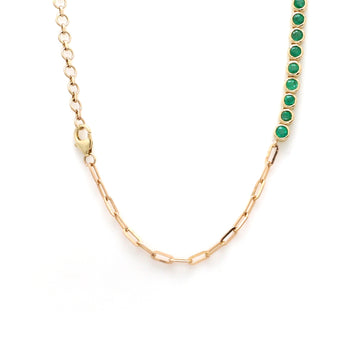 Emerald Tennis Half Necklace Gold | Bezel Set Paperclip Chain Necklace