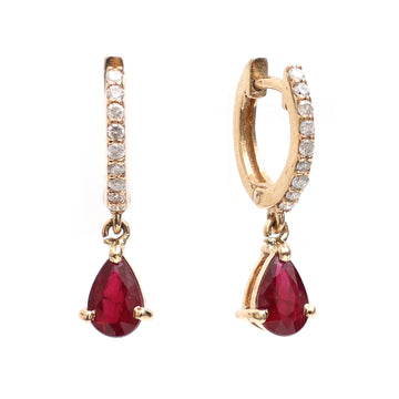 Ruby Pear Diamond Mini Huggies Earrings