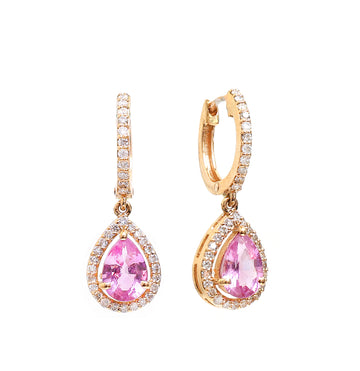 Pink Sapphire Pear Diamond Earrings