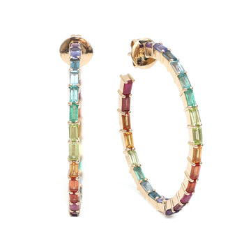 Rainbow Gemstone Baguette Thin Hoops