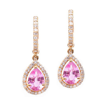 Pink Sapphire Pear Diamond Earrings