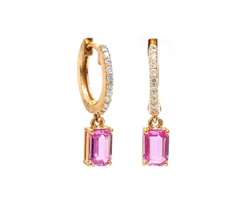 Pink Sapphire Octagon Mini Huggies Earrings