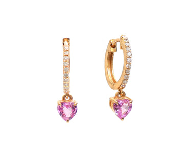 Pink Sapphire Heart Mini Huggie Earrings