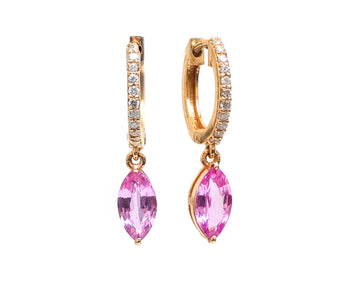 Pink Sapphire Marquise Mini Huggies Earrings