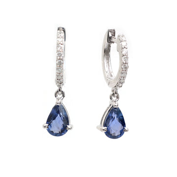 Blue Sapphire Pear Mini Huggies Earrings