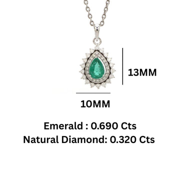 Pear Emerald Diamond Halo Pendant Necklace Gold | Natural Emerald Drop