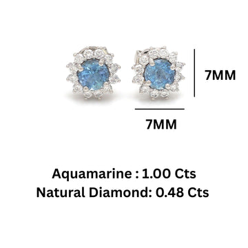 Aquamarine Diamond Halo Stud Earrings Gold – Round Aquamarine Earrings
