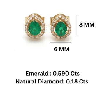 Emerald Earrings – Pear Diamond Halo Studs Gold – Natural Emerald Birthstone Jewelry