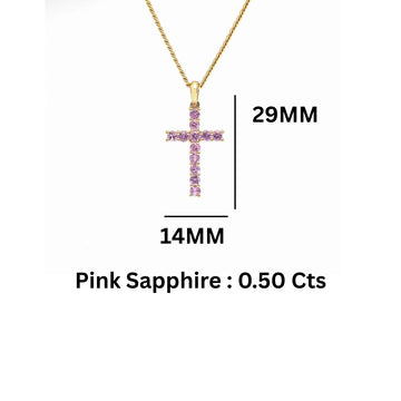 Pink Sapphire Cross Pendant Necklace Gold | Jewels Park