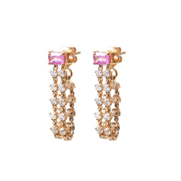 Pink Sapphire & Diamond Dangle Earrings in 14K 18K Solid Gold