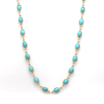 Oval Turquoise Bezel Necklace in 14K/18K Solid Gold – Classic Chain Design