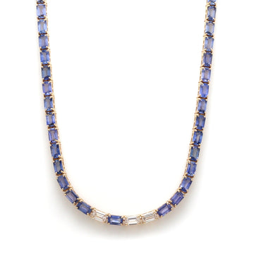 Blue Sapphire Diamond Octagon Tennis Necklace