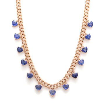 Blue Sapphire Heart Cuban Chain Necklace