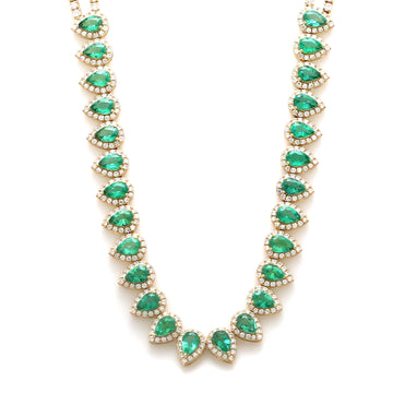 Pear Emerald Diamond Halo Necklace Gold – Emerald Statement Necklace