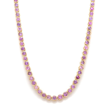 Gold Pink & Purple Sapphire Bezel-Set Tennis Necklace
