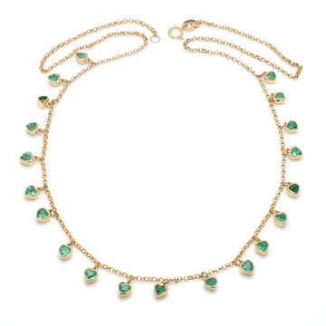 Emerald Heart Bezel Set Dangling Link Chain Necklace