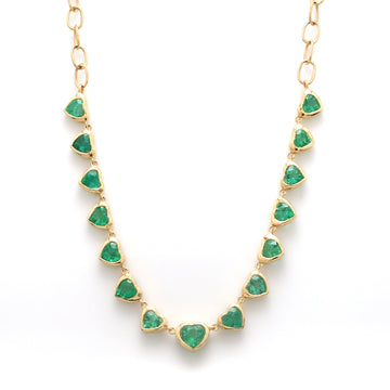 Emerald Heart Bezel Set Link Chain Necklace
