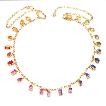 Rainbow Sapphire Mix Shape Linked Chain Necklace