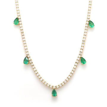 Emerald Drop Diamond Tennis Necklace Gold