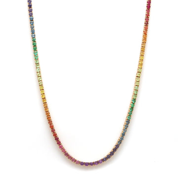 Rainbow Gemstone 2MM Round Tennis Necklace