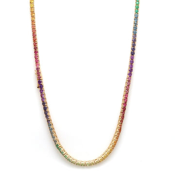 Rainbow Gemstone 2MM Round Tennis Necklace