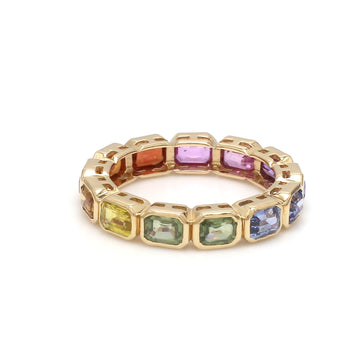 Rainbow Sapphire Octagon Bezel Ring