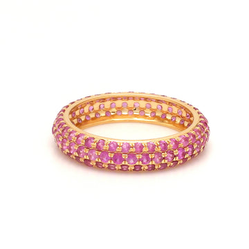 Pink Sapphire Eternity Band Ring in Solid Gold – 3 Row Pave Setting