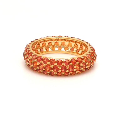 Orange Sapphire Eternity Band Ring in Solid Gold – Pave Setting