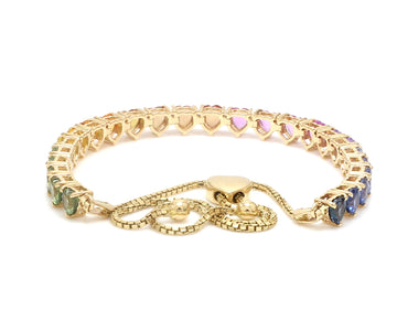 Rainbow Sapphire Heart Bolo Chain Bracelet