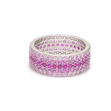Pink Sapphire Eternity Band Ring in White Gold – Wide Pave Ring