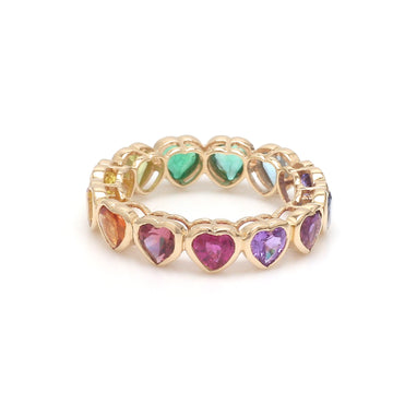 Rainbow Gemstone Heart Bezel Set Ring