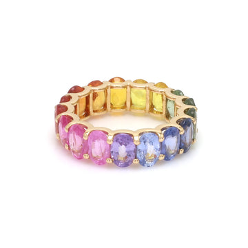 Rainbow Sapphire Oval U Shape Prong Ring