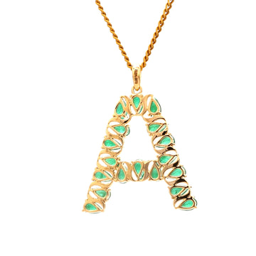 Emerald Initial Pendant A in Solid Gold – Pear Shape Emerald Letter Necklace
