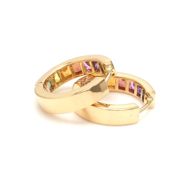 Rainbow Sapphire Princess Cut Mini Hoops Earring
