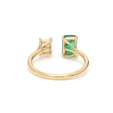 Emerald and Radiant Cut Diamond Open Ring