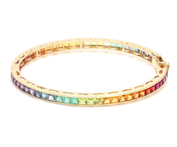 Rainbow Gemstone Princess Cut Bangle