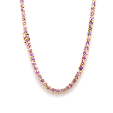 Gold Pink & Purple Sapphire Bezel-Set Tennis Necklace