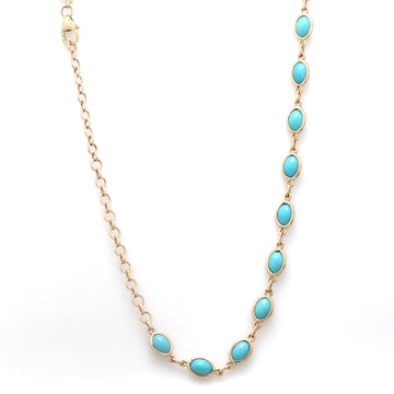 Oval Turquoise Bezel Necklace in 14K/18K Solid Gold – Classic Chain Design