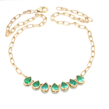 Emerald Pear Bezel Set Paperclip Chain Necklace