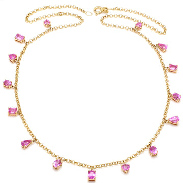 Pink Sapphire Mix Shape Link Chain Necklace