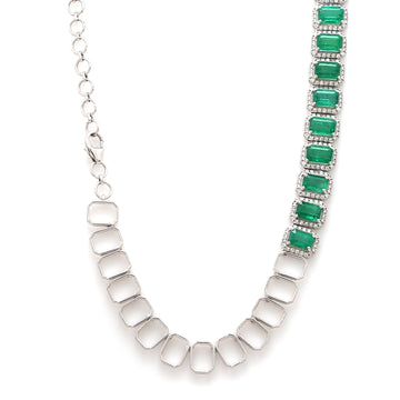 Emerald Cut Emerald & Diamond Halo Necklace Gold