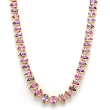 Pear Cut Pink & Purple Sapphire Necklace Gold