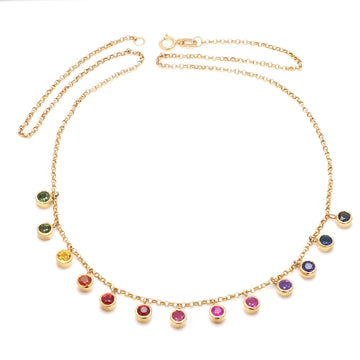 Rainbow Sapphire Bezel Set Round Link Chain Necklace