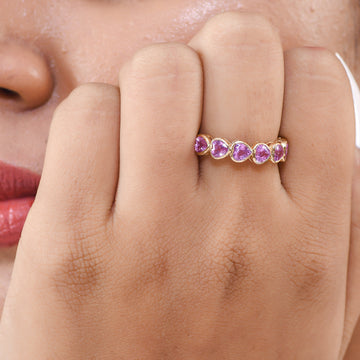 Pink Sapphire Heart Bezel Set East West Ring