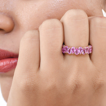 Pink Sapphire Pear Upside Down Eternity Band Ring