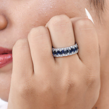 Blue Sapphire Tapered Baguette Diamond Ring