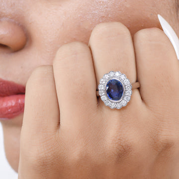 Blue Sapphire Oval Diamond Ring